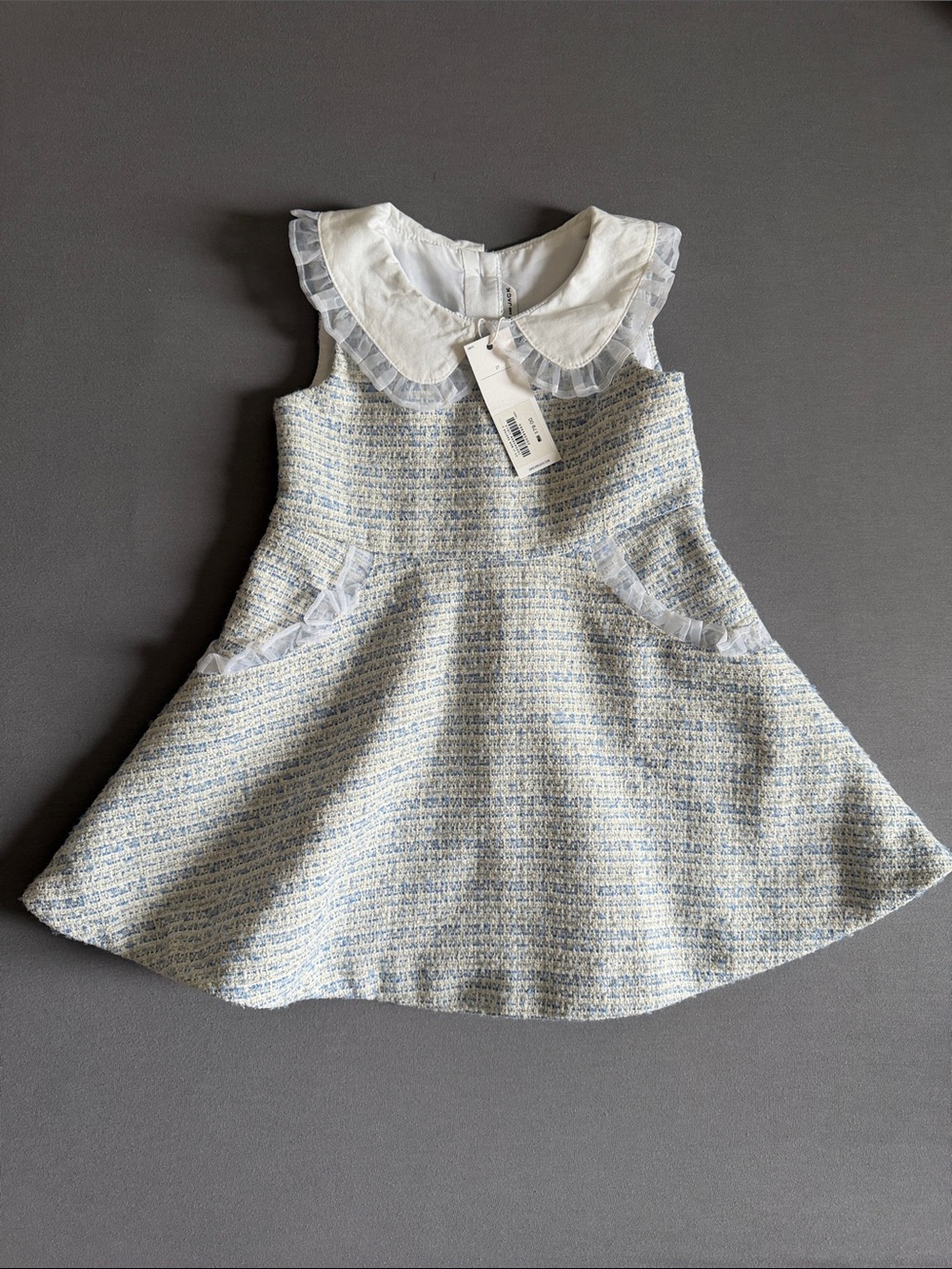 Janie and Jack Blue and White Tweed Dress with Peter Pan Collar